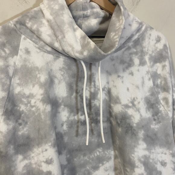 Old Navy Funnel-Neck Cropped Microfleece Sweatshirt White Grey Tie Dye Sz XXL - Picture 3 of 9